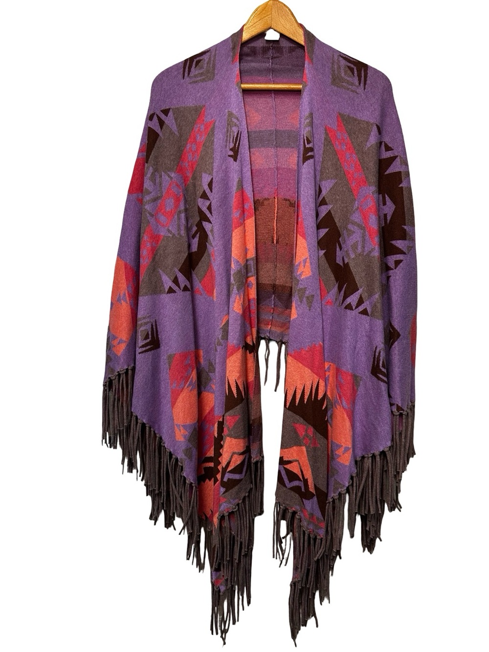 Tasha Polizzi Purple Aztec Cape O/S Rare Southwest Country Fringe Kimono Wrap